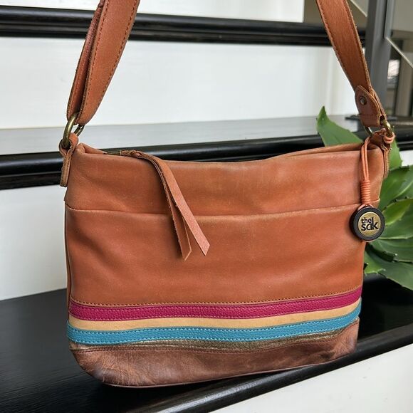 The Sak Genuine Leather shoulder handbag crossbody purse stripe - Picture 1 of 11